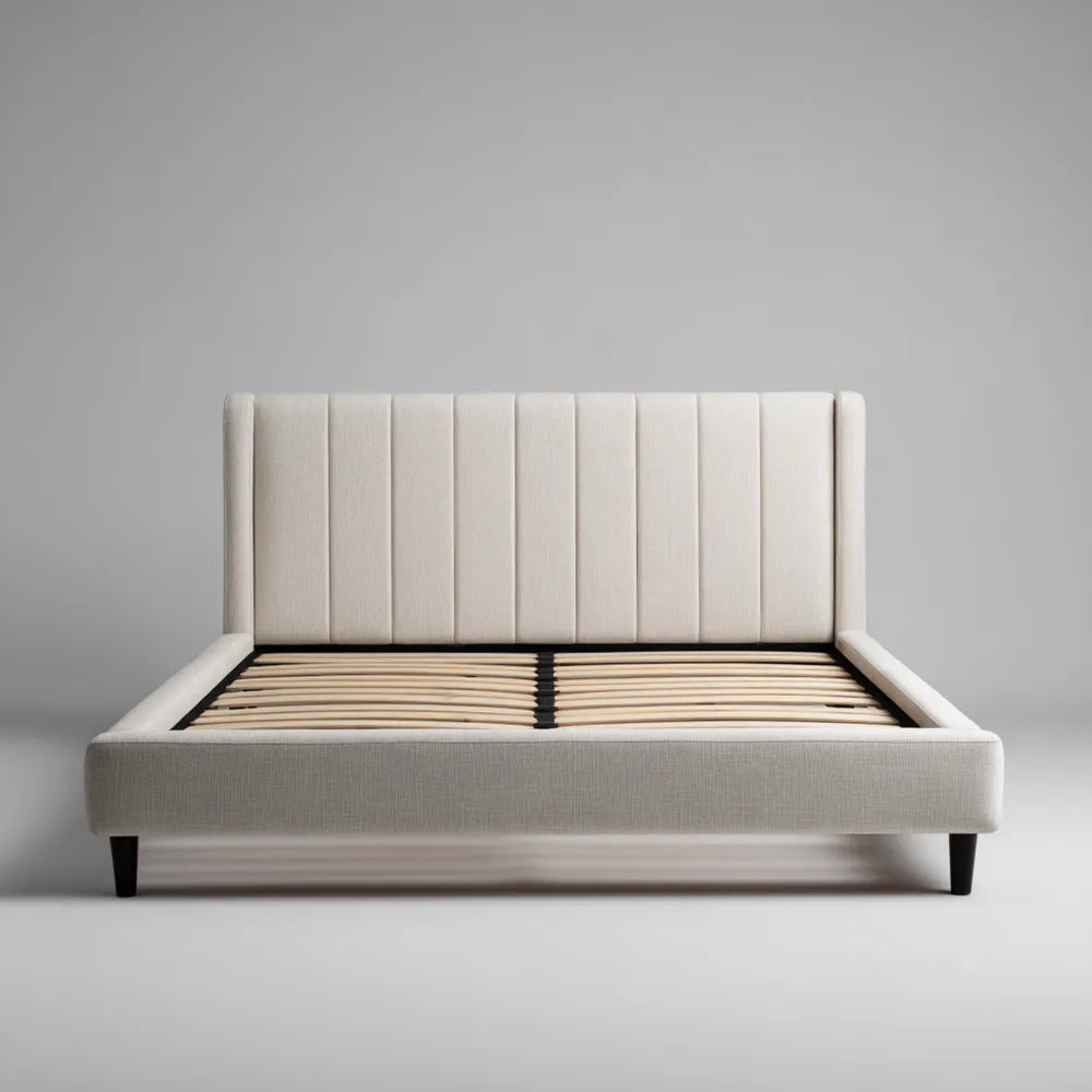 Upholstered Fabric Bed Frame Queen 215x160x110 cm - Beige - Modern Style