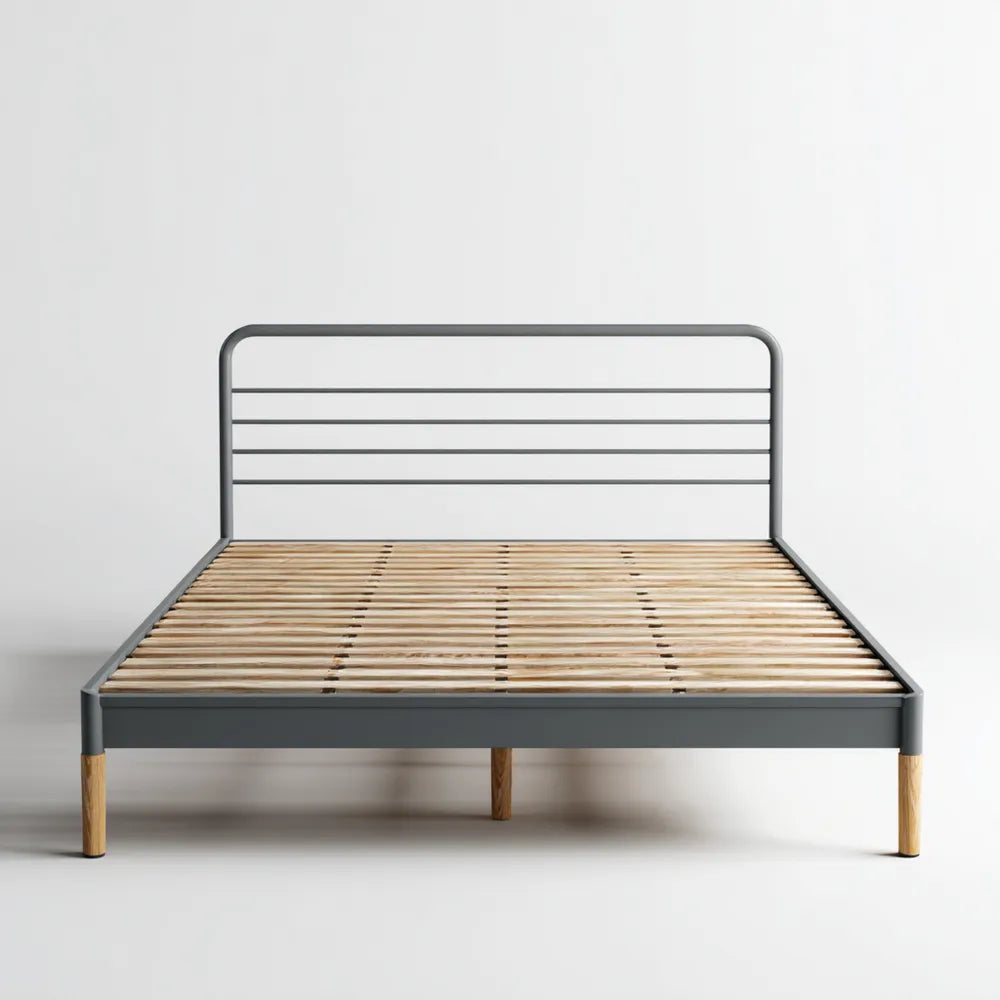 Metal Bed Frame 200x160x35 cm - Grey - Minimalist Design