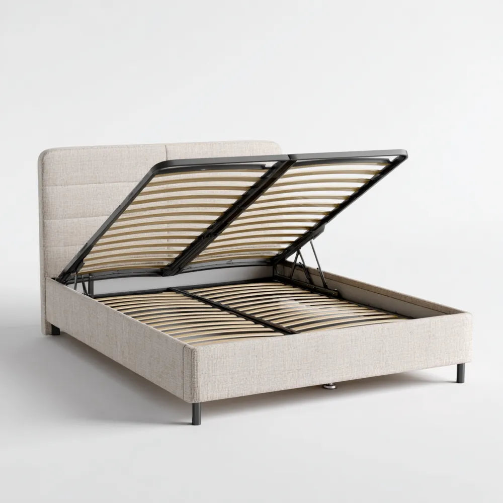 Upholstered Storage Bed Frame 200x160x100 cm - Beige - Modern Design
