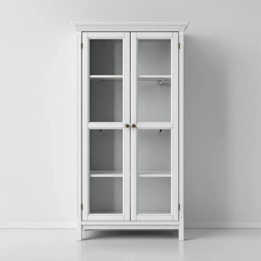 Display Cabinet with Glass Doors 80x40x180 cm - White - Classic Design
