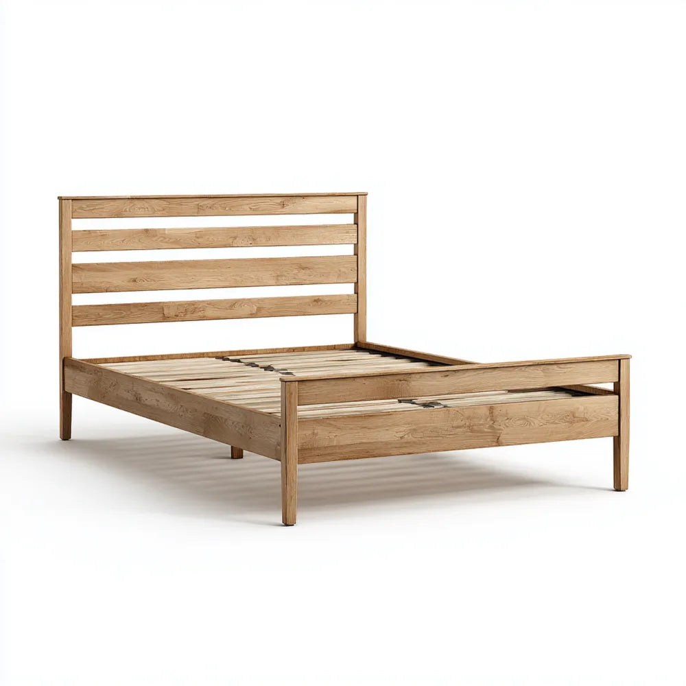 Wooden Bed Frame 210x160x100 cm - Oak Finish - Queen Size - Modern Rustic Style