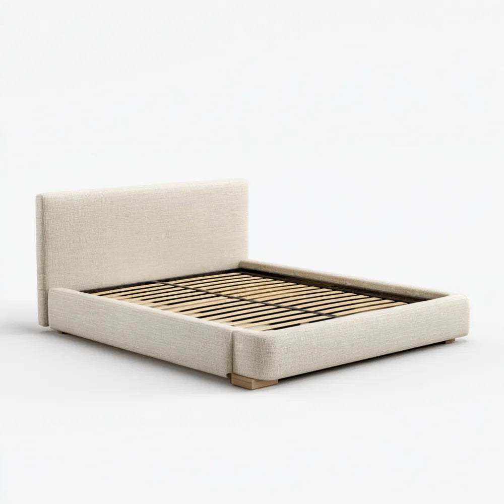 Upholstered Bed Frame – Fabric 160x200x90 cm – Beige – Modern Design
