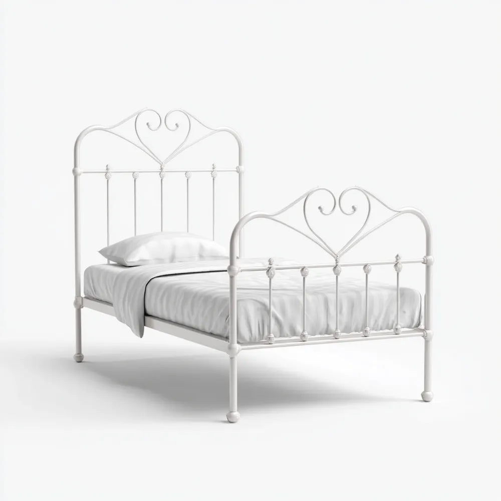 Metal Single Bed Frame 200x90x110 cm - White - Classic Design