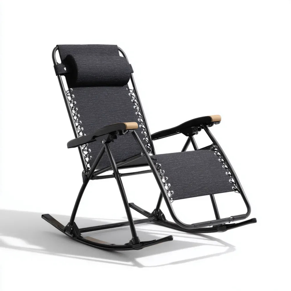 Patio Rocking Chair Metal Frame Adjustable Recliner 95x70x110 cm – Black – Modern Design