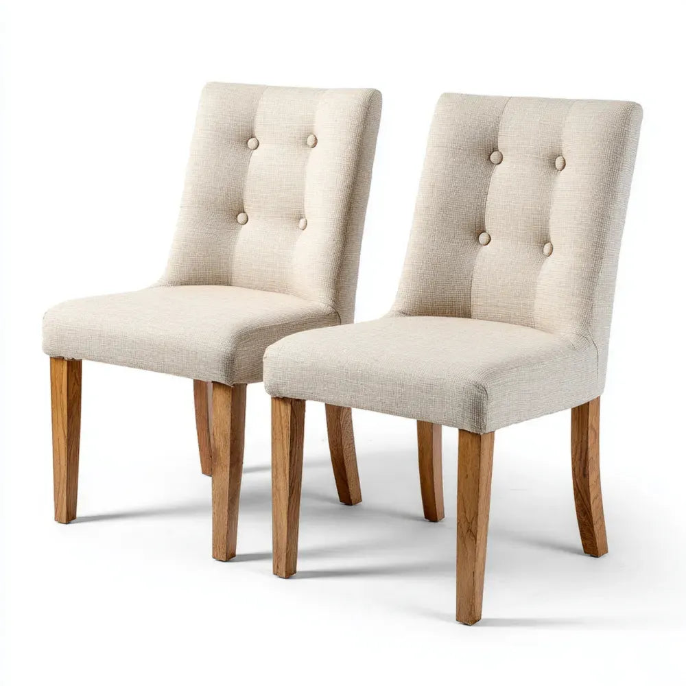 Dining Chair Set - Upholstered Fabric 45x55x90 cm - Beige - Classic Design